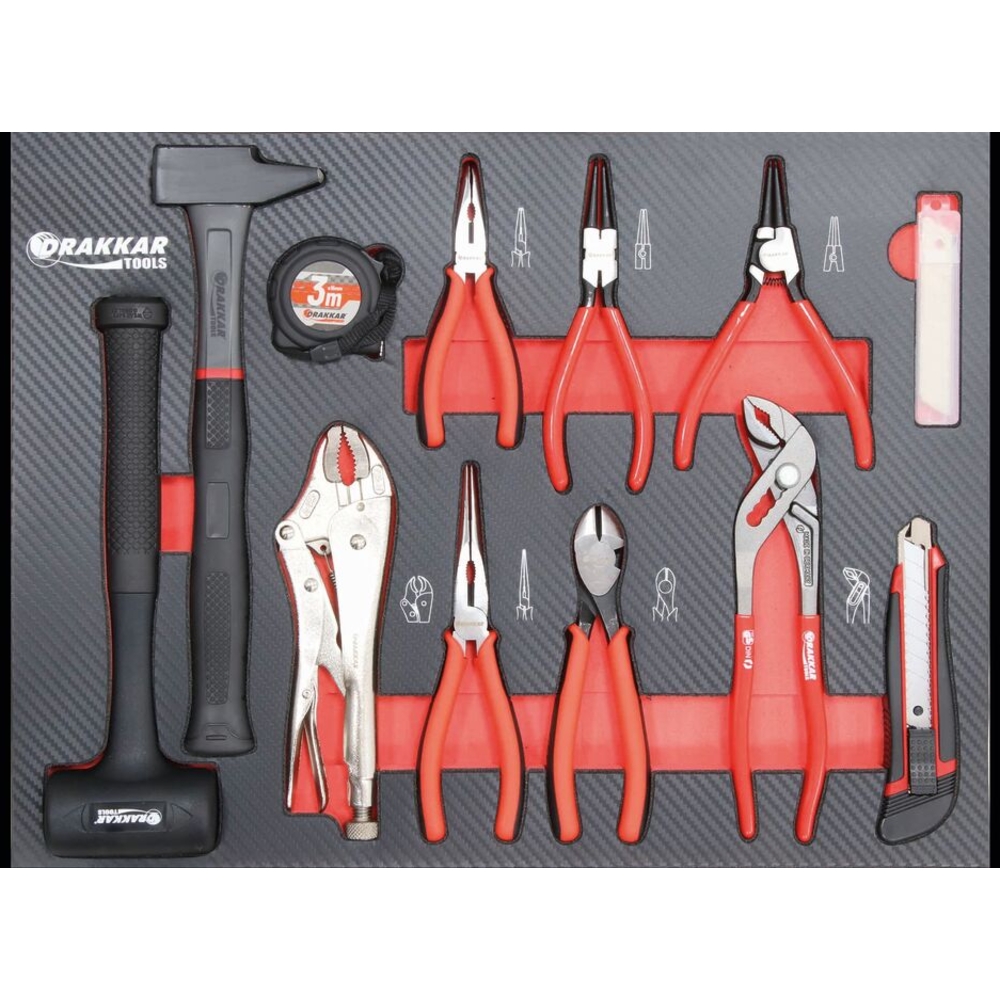 Servante d'atelier 7 tiroirs composée de 176 outils - modules finition carbone DRAKKAR TOOLS - 83880