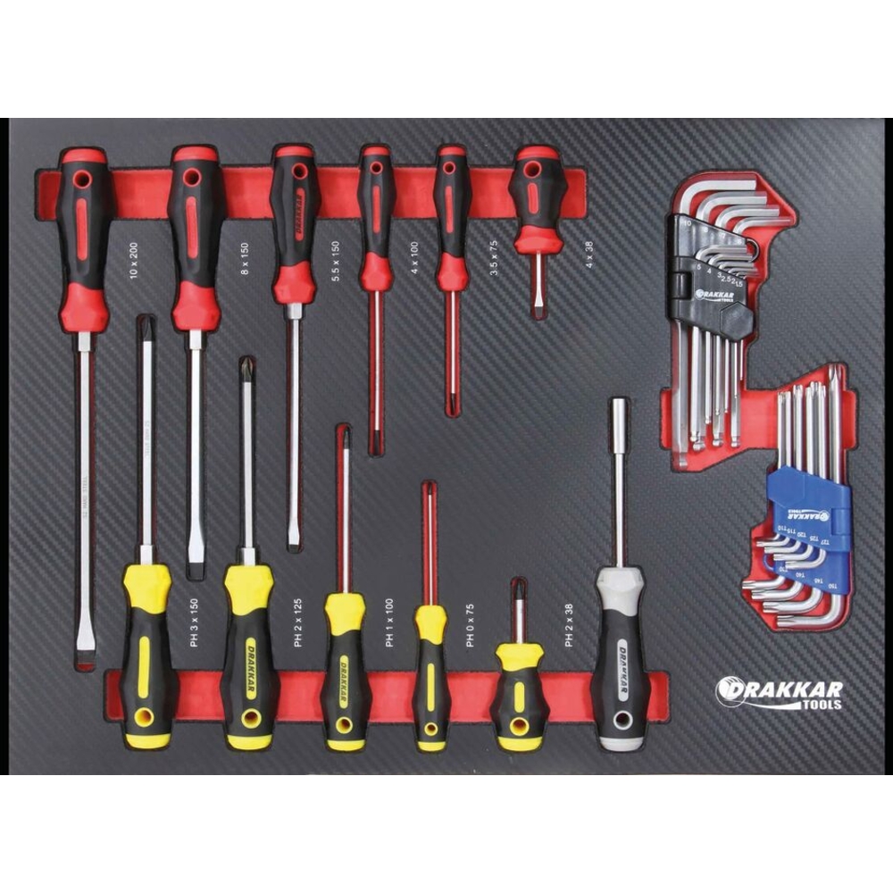 Servante d'atelier 7 tiroirs composée de 176 outils - modules finition carbone DRAKKAR TOOLS - 83880