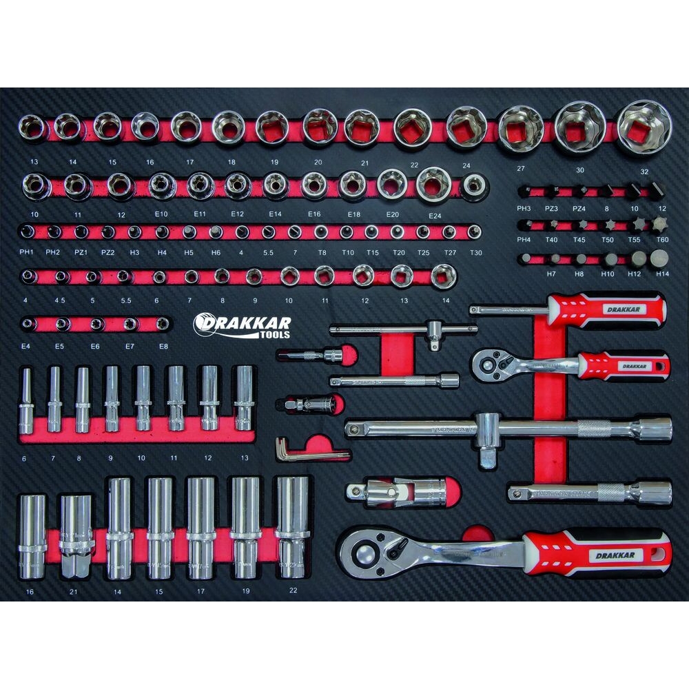 Servante d'atelier 7 tiroirs composée de 176 outils - modules finition carbone DRAKKAR TOOLS - 83881
