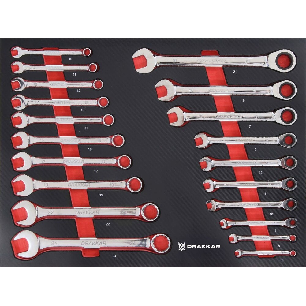 Servante d'atelier 7 tiroirs composée de 176 outils - modules finition carbone DRAKKAR TOOLS - 83882