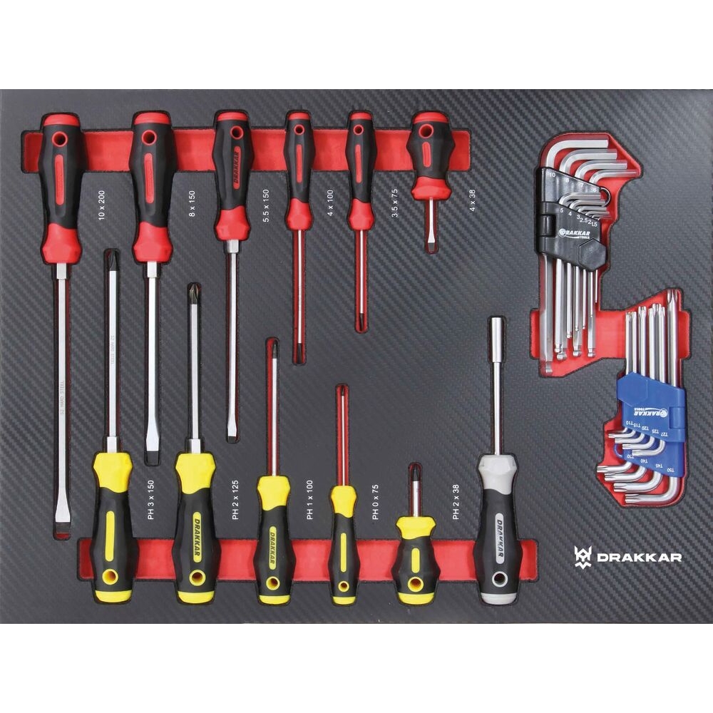 Servante d'atelier 7 tiroirs composée de 176 outils - modules finition carbone DRAKKAR TOOLS - 83882
