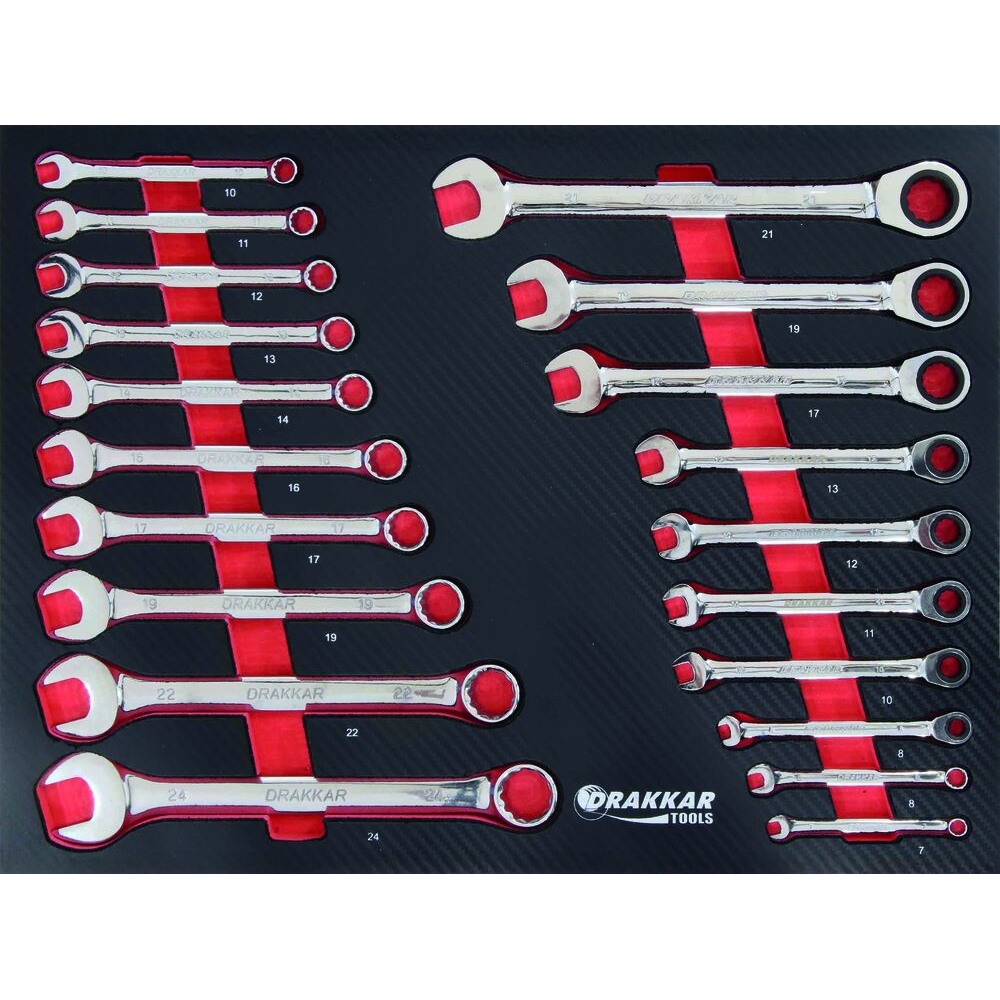Servante d'atelier 7 tiroirs composée de 176 outils - modules finition carbone DRAKKAR TOOLS - 83883