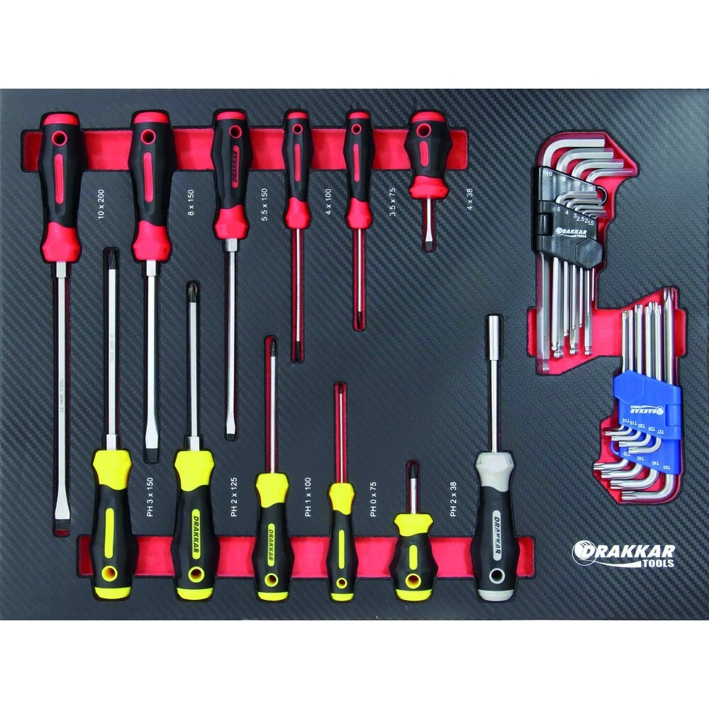 Servante d'atelier 7 tiroirs composée de 176 outils - modules finition carbone DRAKKAR TOOLS - 83883