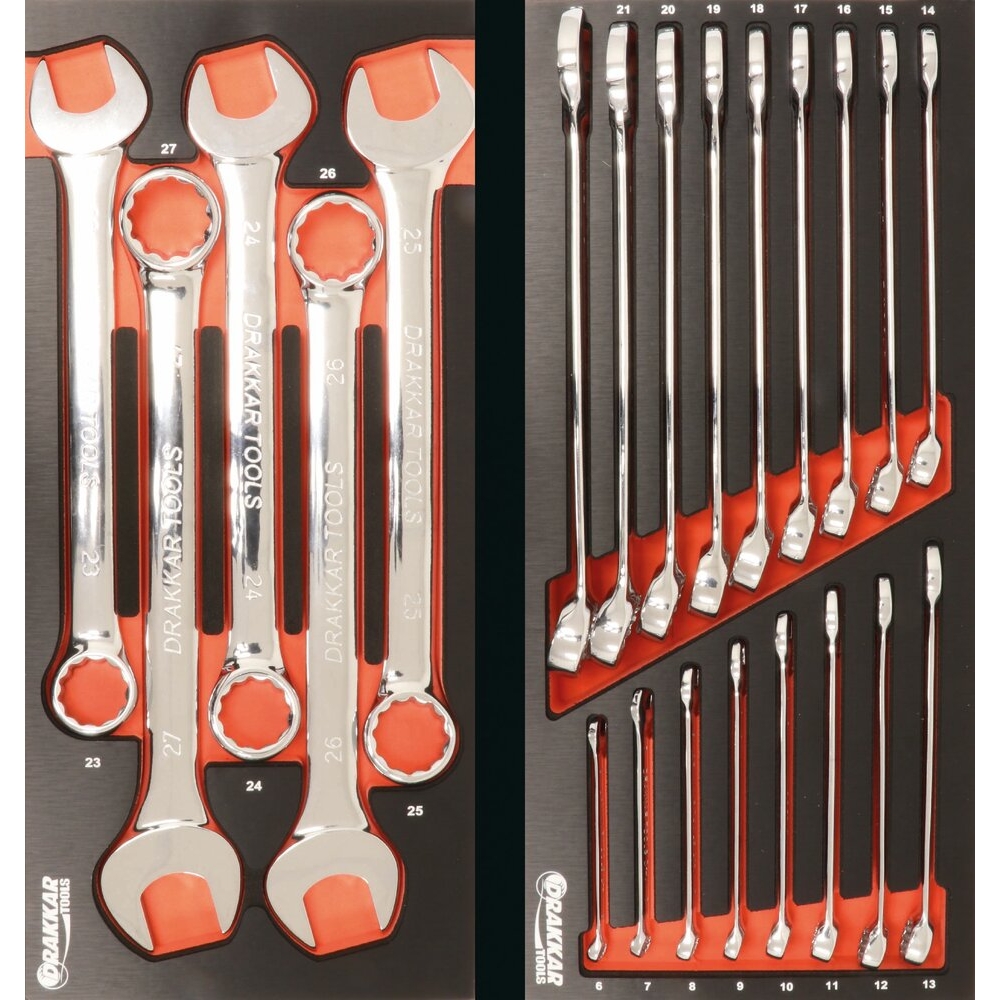 Module mousse 395x178mm métal clés mixtes 6 à 22mm - 17 pcs DRAKKAR TOOLS - 09706