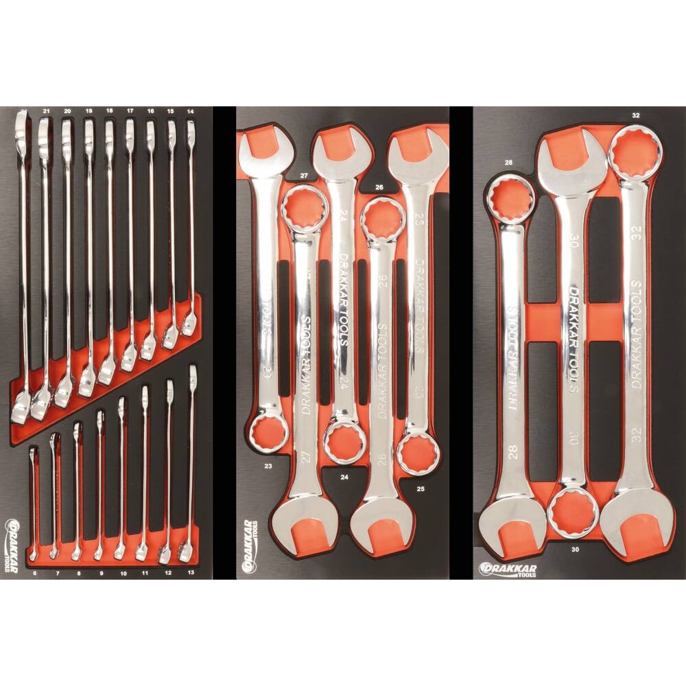 Module mousse 395x178mm métal clés mixtes 28 à 32mm - 3 pcs DRAKKAR TOOLS - 09704