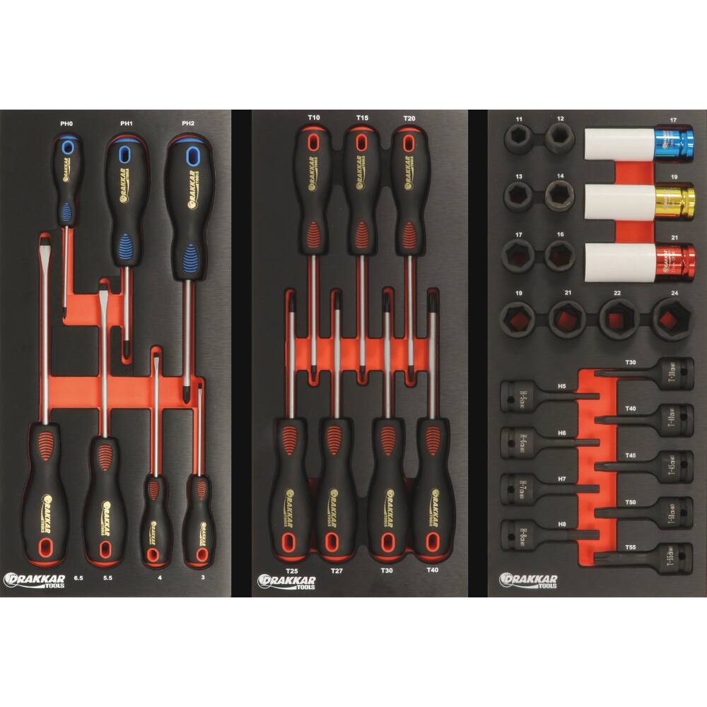 Module mousse 395x178mm métal tournevis Torx - 7 pcs DRAKKAR TOOLS - 09727