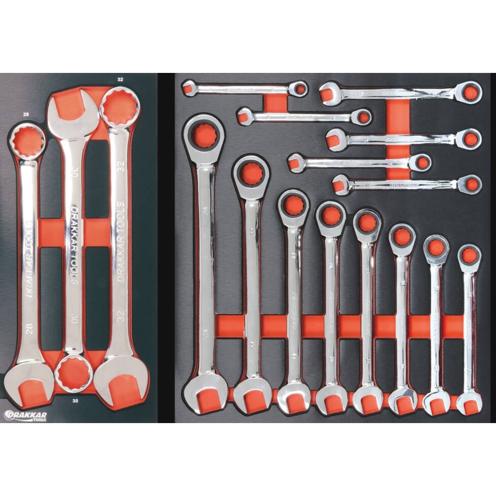 Module mousse 395x178mm métal clés mixtes 28 à 32mm - 3 pcs DRAKKAR TOOLS - 09704
