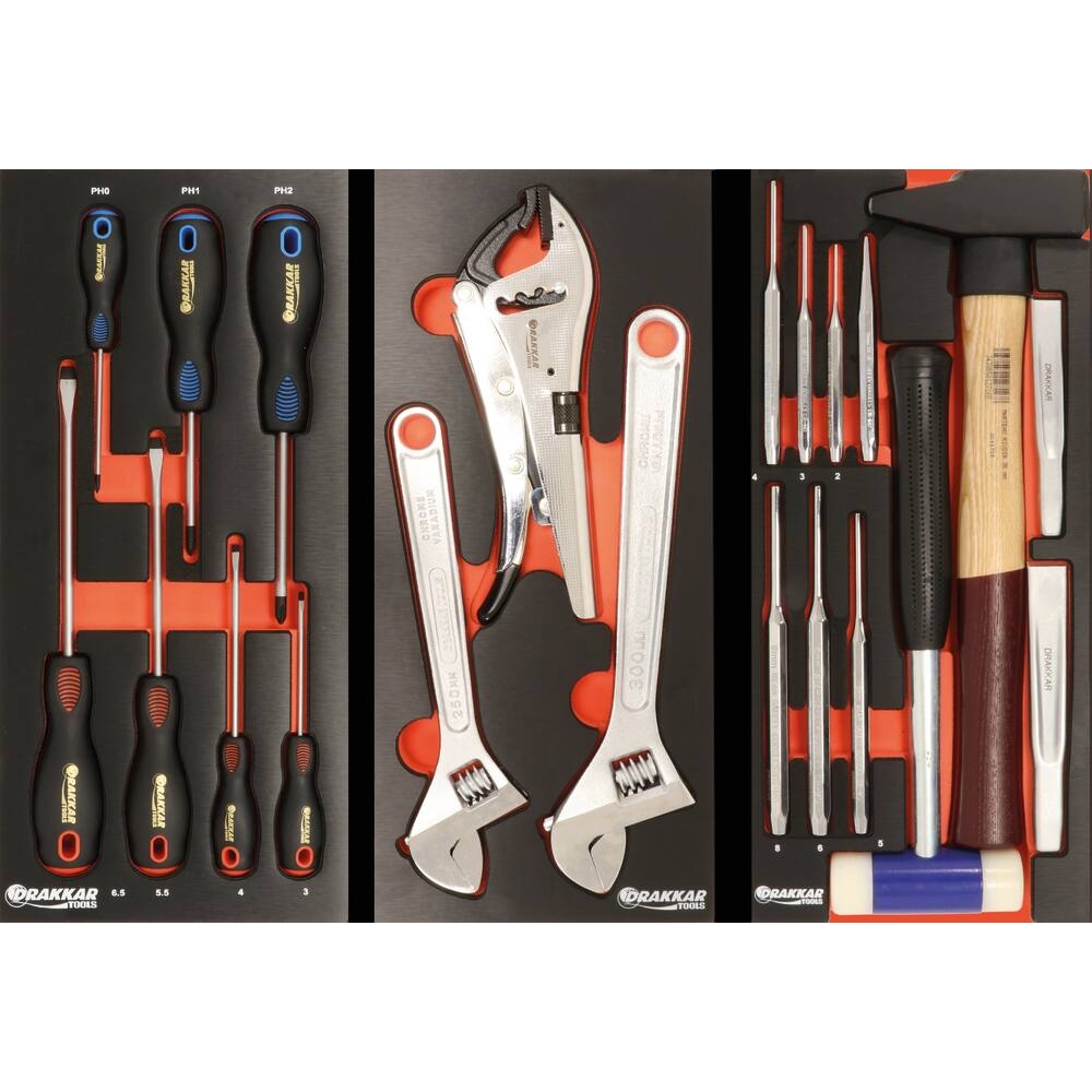 Module mousse 395x178mm métal clés à molette/pince étau - 3 pcs DRAKKAR TOOLS - 09709