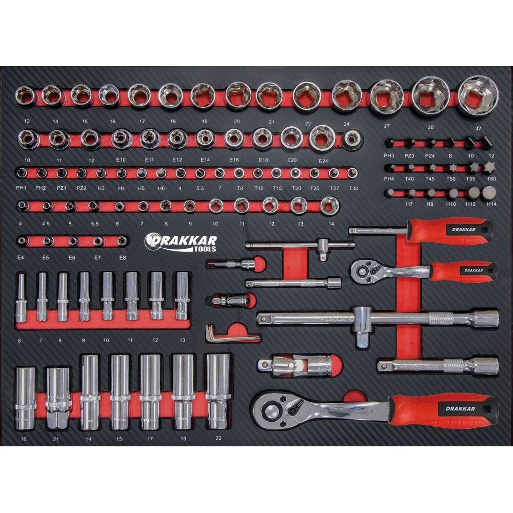 Servante d'atelier 7 tiroirs composée de 176 outils - modules carbone DRAKKAR TOOLS - 83895