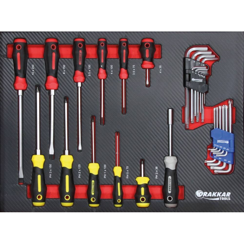 Servante d'atelier 7 tiroirs composée de 176 outils - modules carbone DRAKKAR TOOLS - 83895