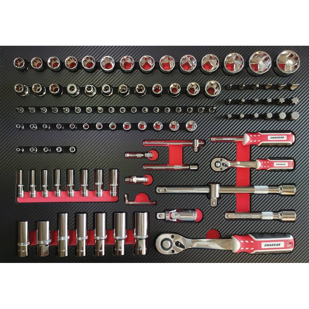 Servante d'atelier 7 tiroirs composée de 172 outils - modules carbone DRAKKAR TOOLS - 83898