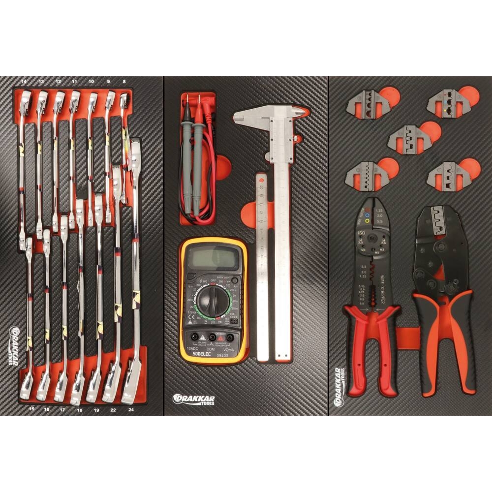 Servante d'atelier 7 tiroirs composée de 172 outils - modules carbone DRAKKAR TOOLS - 83898