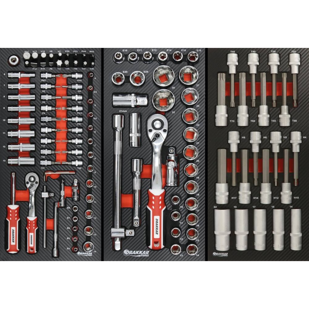 Servante d'atelier 7 tiroirs composée de 176 outils - modules carbone DRAKKAR TOOLS - 83899