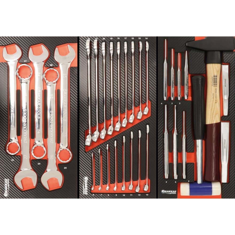 Module mousse 402x189mm carbone clés mixtes 6 à 22mm - 17 pcs DRAKKAR TOOLS - 09872