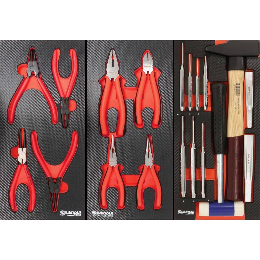 Servante d'atelier 7 tiroirs composée de 162 outils - modules carbone DRAKKAR TOOLS - 83909