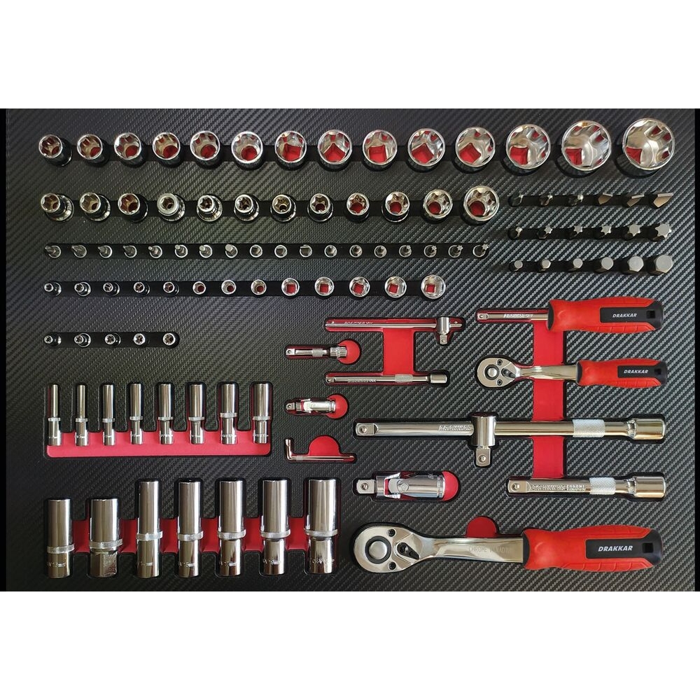 Servante d'atelier 7 tiroirs composée de 190 outils - modules carbone DRAKKAR TOOLS - 83910