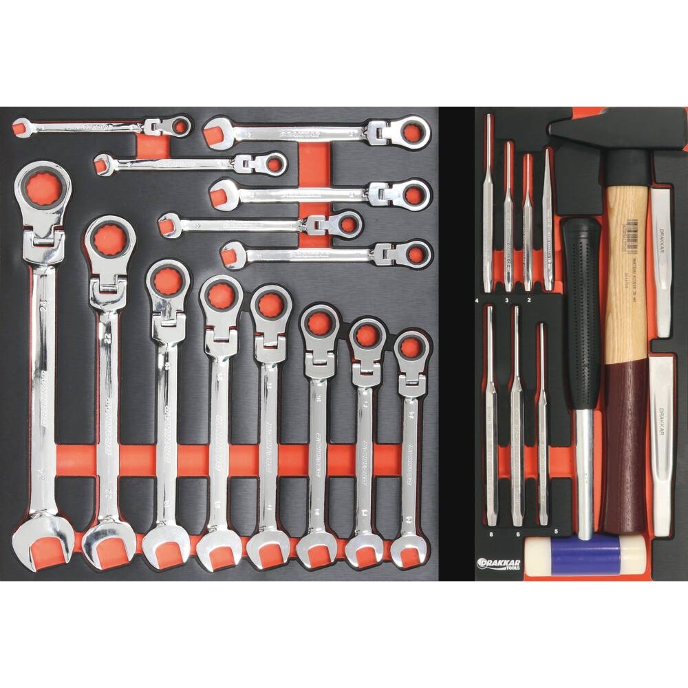 Module mousse 395x356mm métal clés à cliquet articulées - 14 pcs DRAKKAR TOOLS - 09737