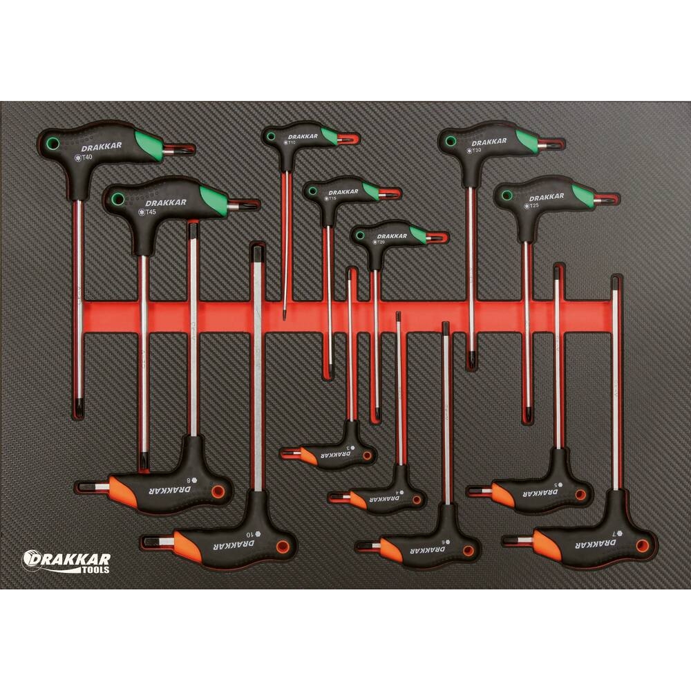Module mousse 567x402mm carbone tournevis avec poignée en T Hex/Torx - 14 pcs DRAKKAR TOOLS - 84265