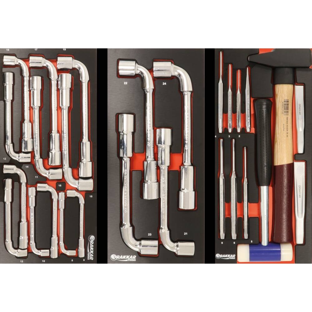 Module mousse 395x178mm métal clés à pipe 8 à 19mm - 12 pcs DRAKKAR TOOLS - 09707