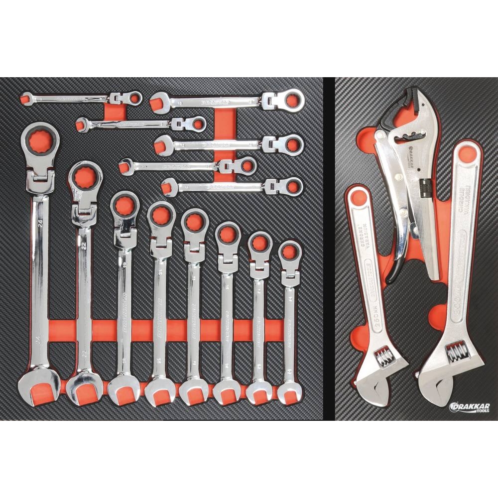 Module mousse 402x189mm carbone clés à molette et pince étau - 3 pcs DRAKKAR TOOLS - 09875