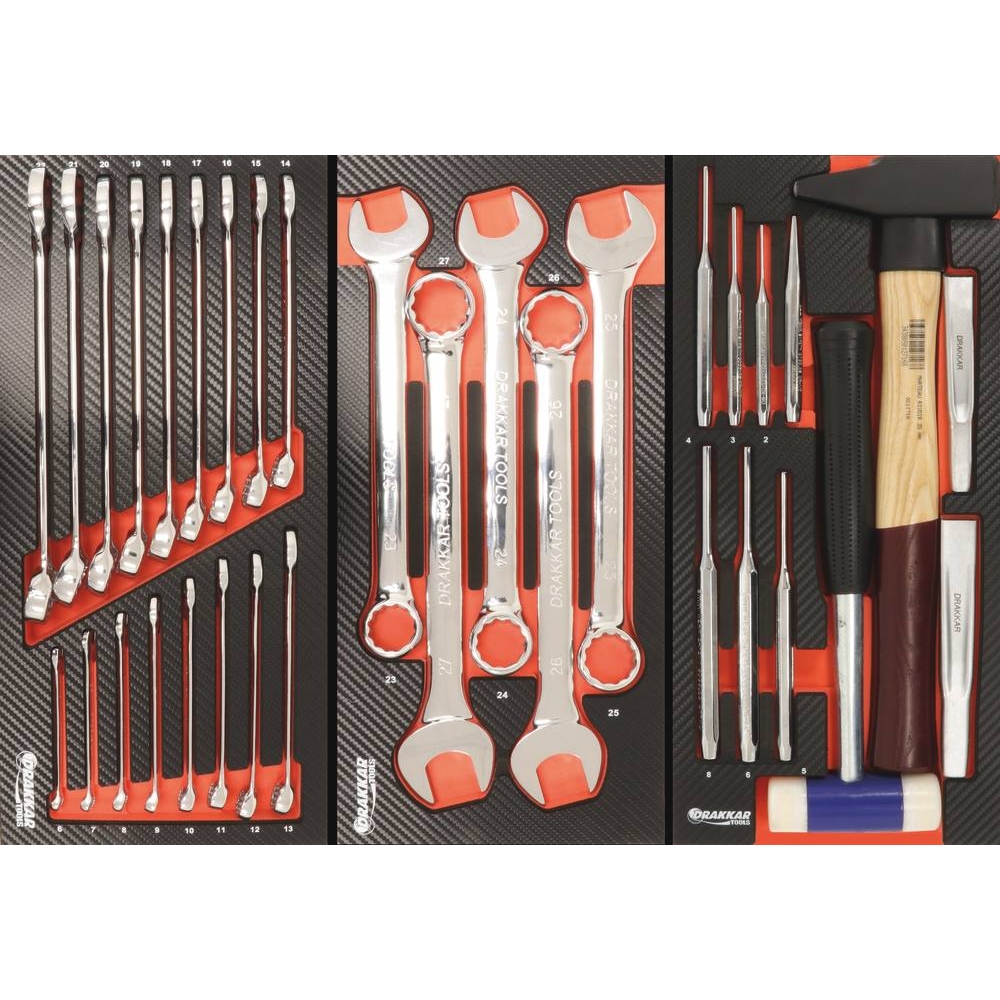 Module mousse 402x189mm carbone clés mixtes 6 à 22mm - 17 pcs DRAKKAR TOOLS - 09872