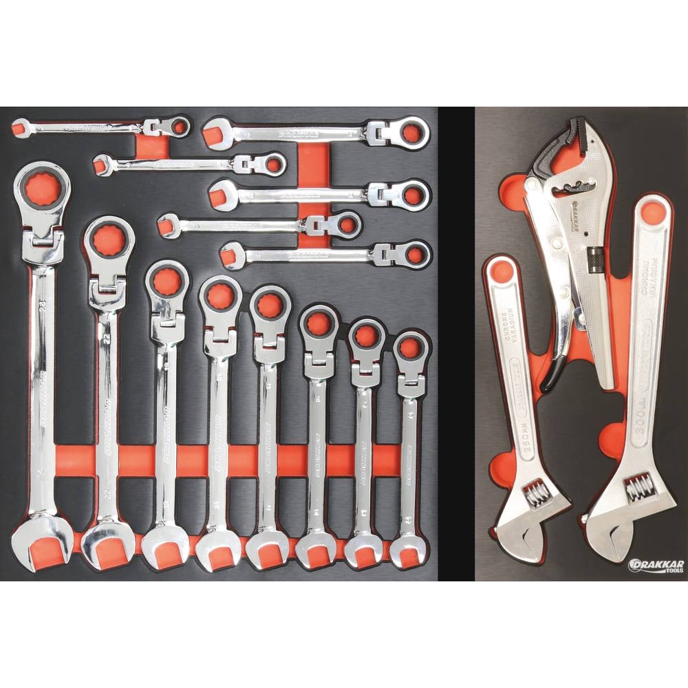 Module mousse 395x178mm métal clés à molette/pince étau - 3 pcs DRAKKAR TOOLS - 09709