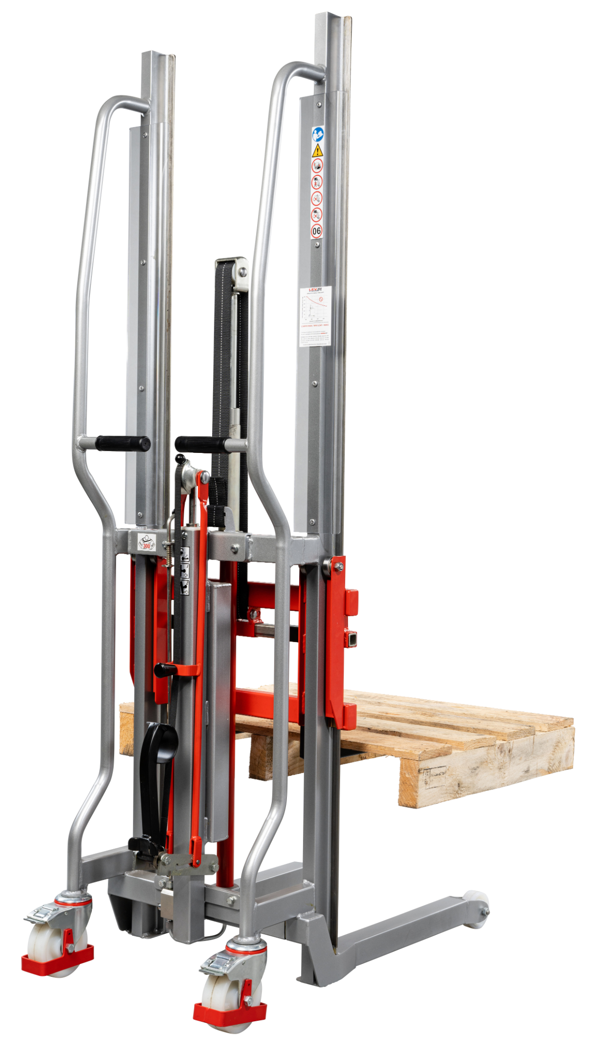 Gerbeur Lev300 à levée manuelle avec accessoire fourches coulissantes, course de levée 1400 mm 300 kg - FIMM - 855010512