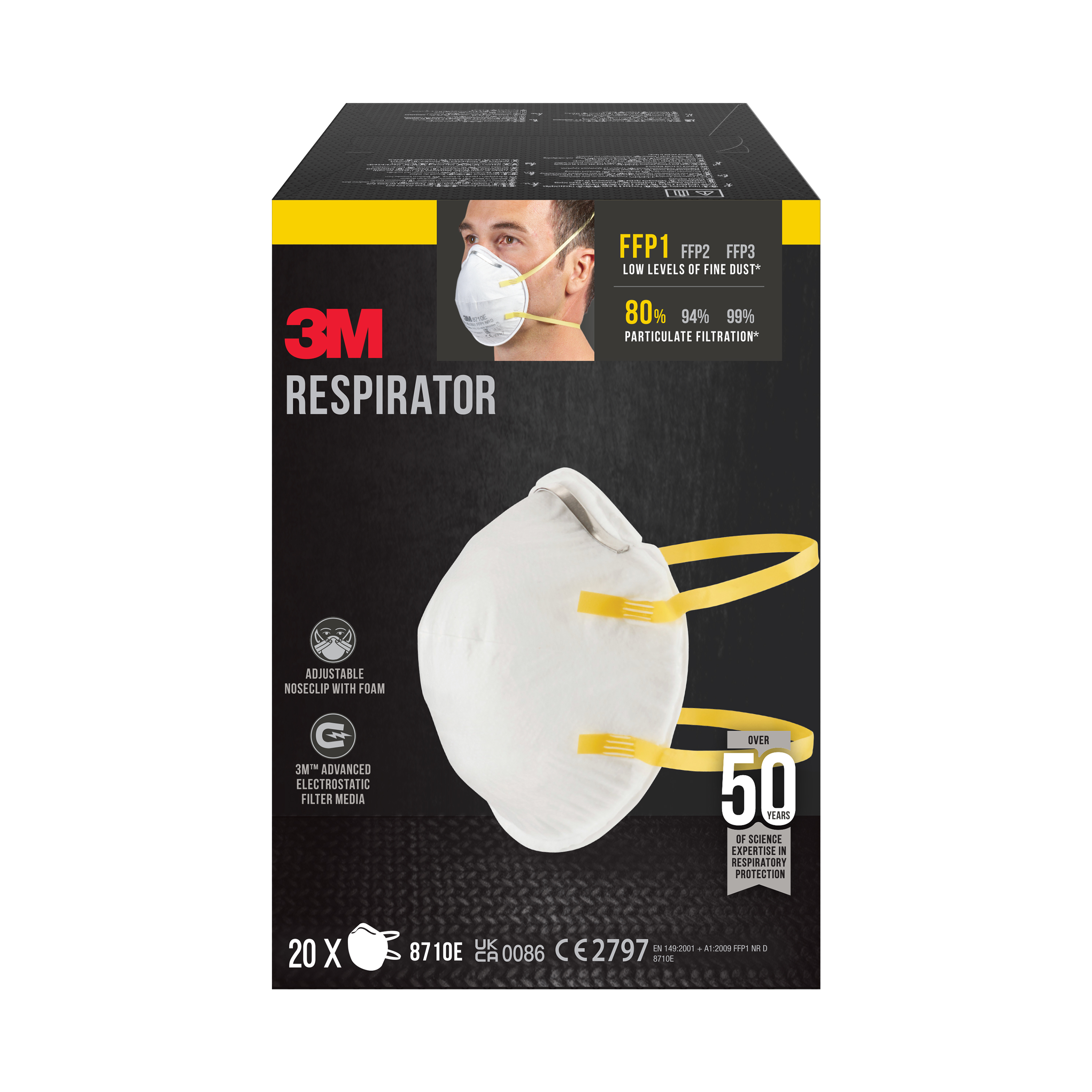 Masque série 8710E antipoussière FFP1 sans valve - Lot de 20 - 3M - 8710P20 00