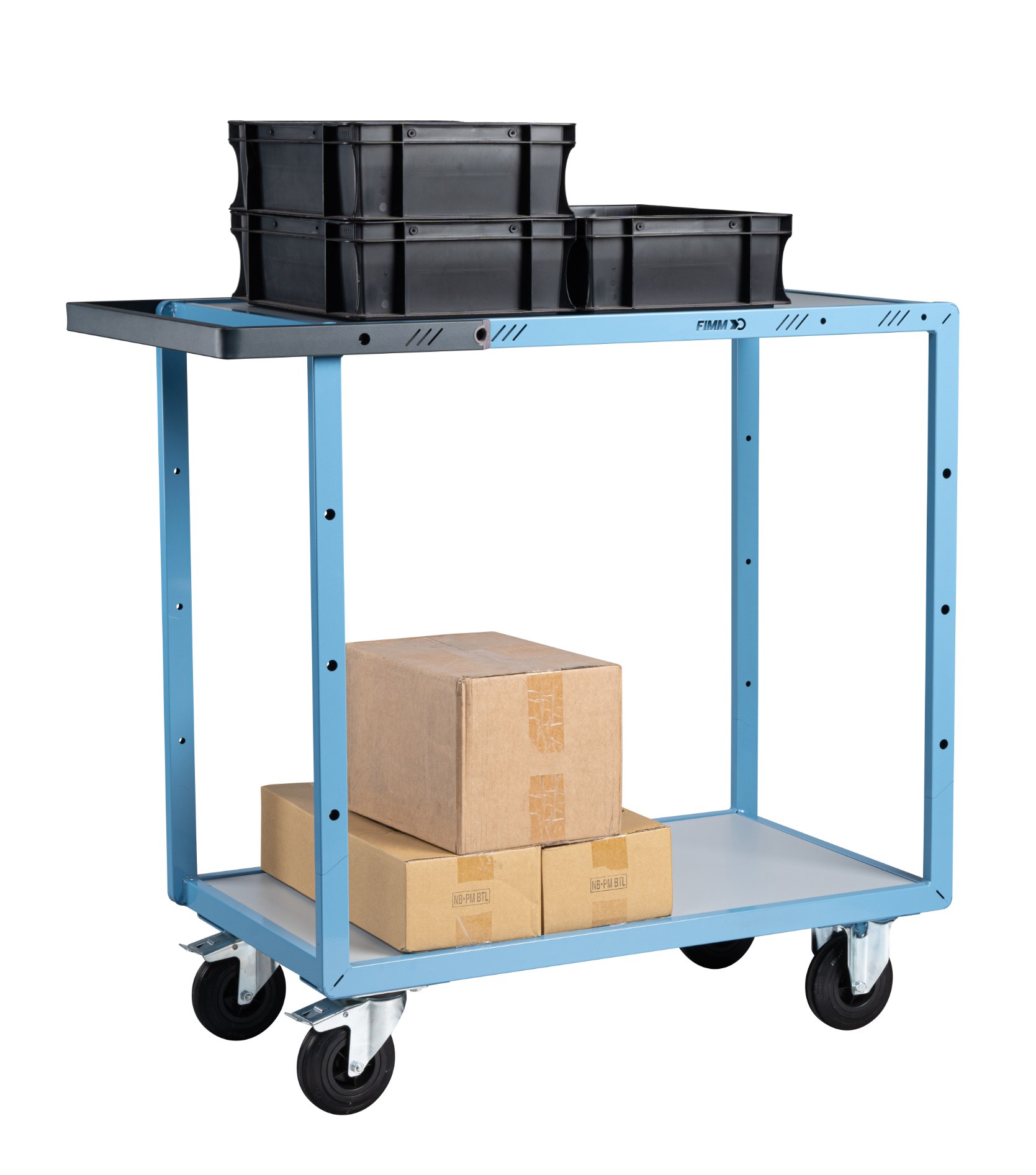 Servante mécano-soudée 2 plateaux mélaminé 850x500 mm roues CC 250 kg - FIMM - 880701111