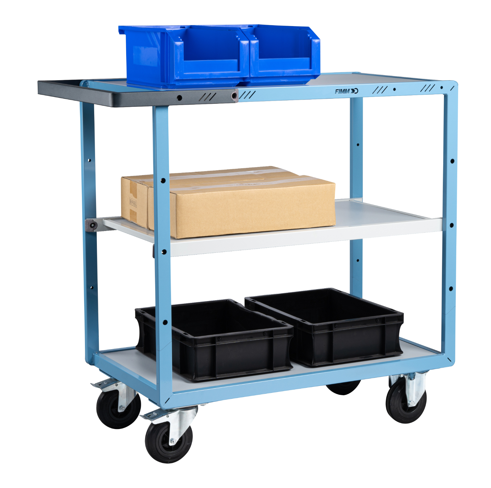 Servante mécano-soudée 3 plateaux mélaminé 850x500 mm roues CC 250 kg - FIMM - 880701112