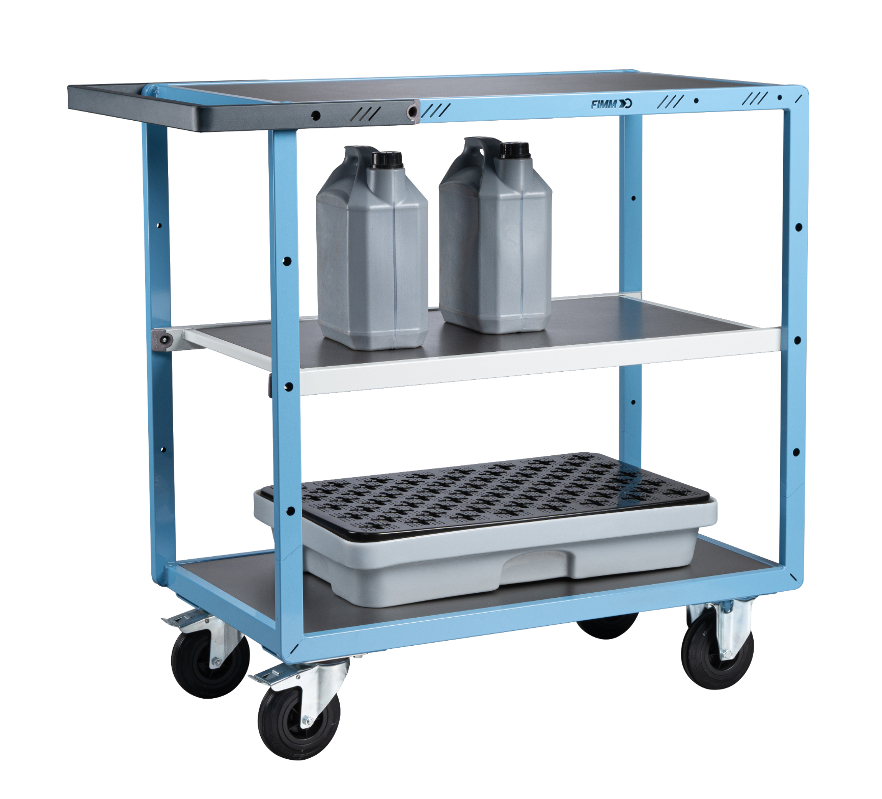 Servante mécano-soudée 3 plateaux tôle galva 850x500 mm roues CC 250 kg - FIMM - 880701312