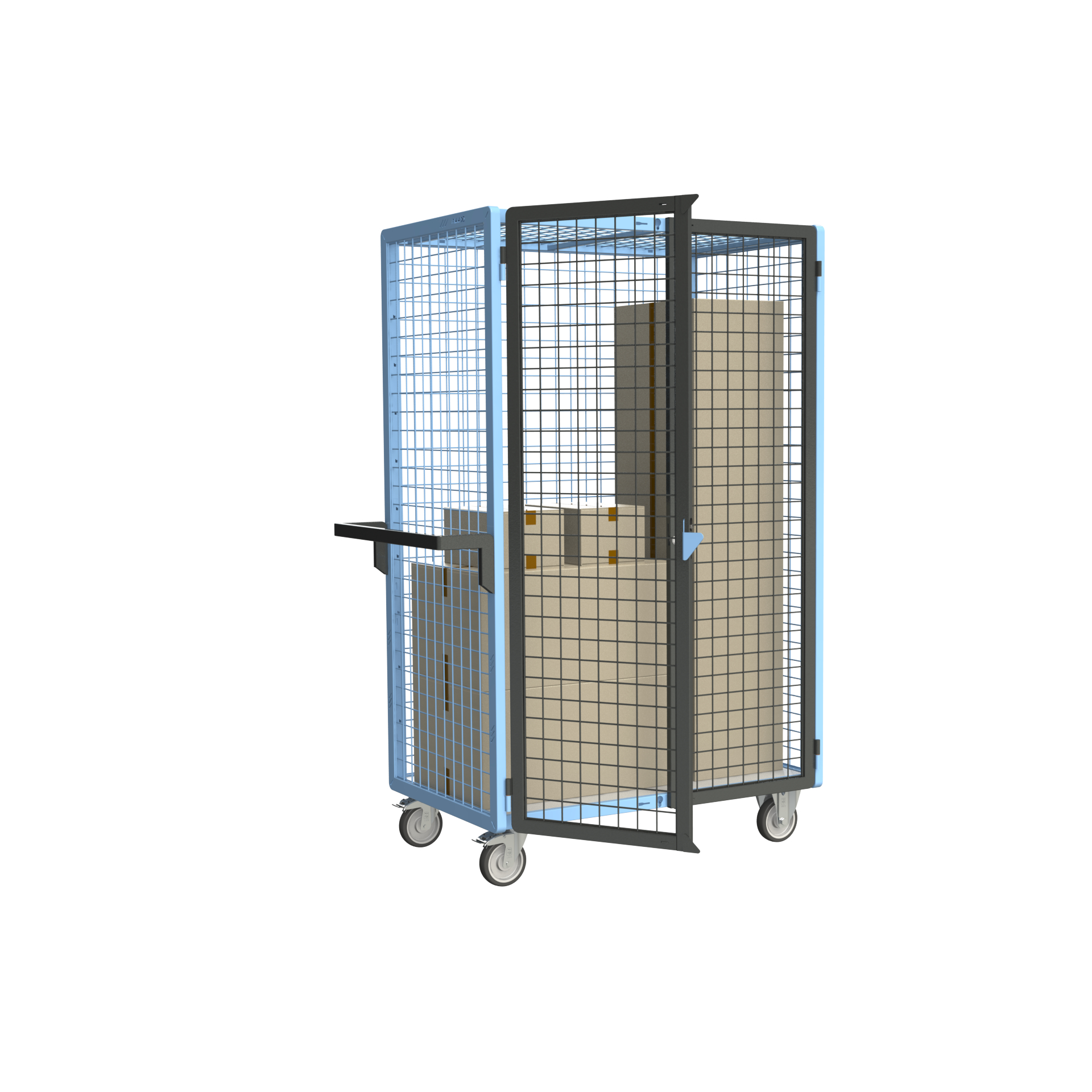 Servante grillagée 4 côtés, verrouillable, plateau bois, 1000x600 mm, 250 kg - FIMM - 880725123