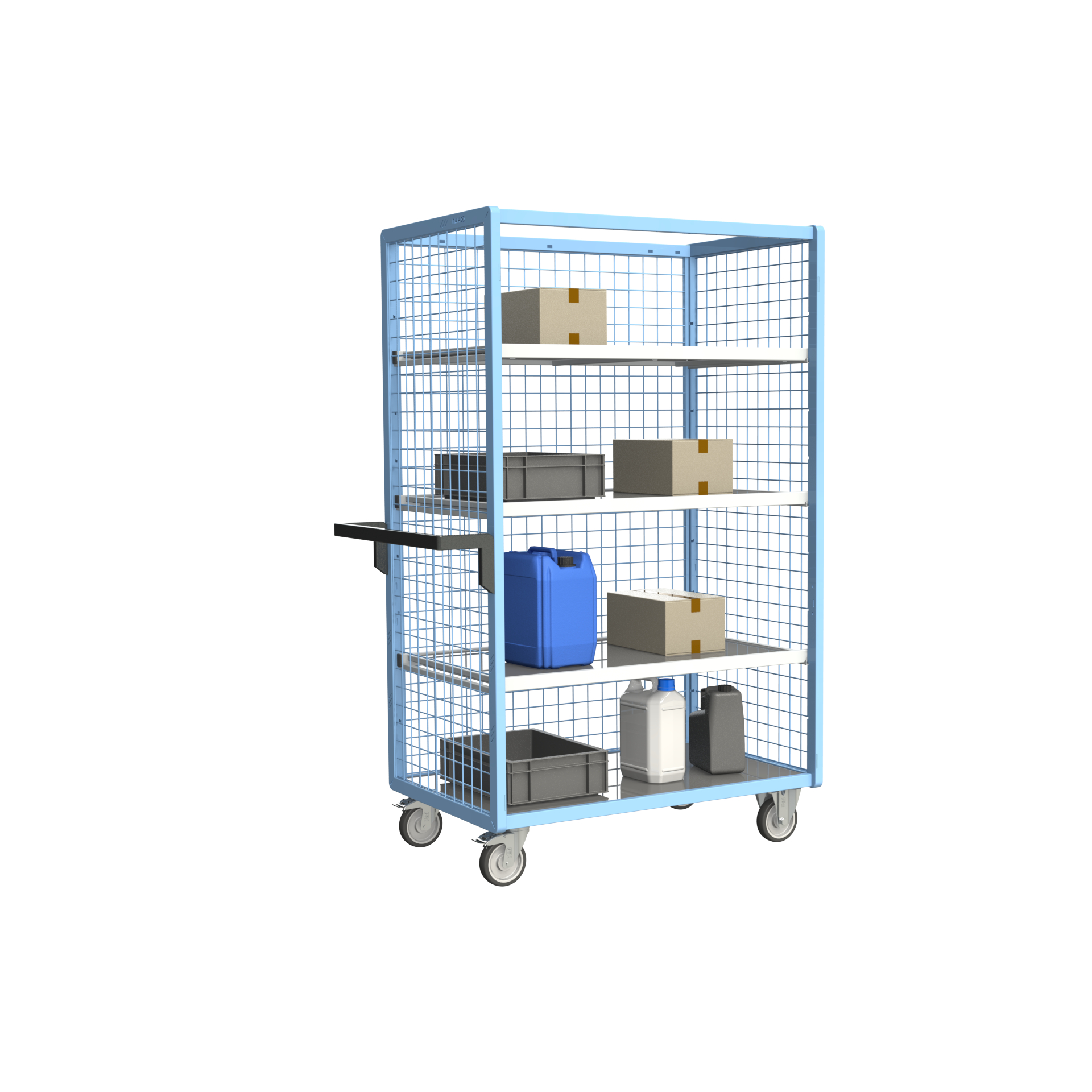 Servante grillagée 3 côtés, avec 3 étagères, plateau tôle galva, 1000x600 mm, 250 kg - FIMM - 880725155