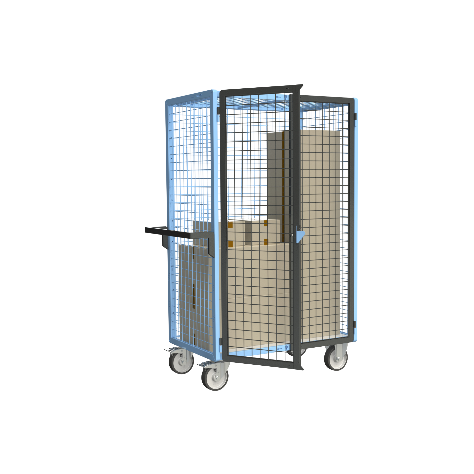 Servante grillagée 4 côtés, verrouillable, plateau bois, 1000x600 mm, 500 kg - FIMM - 880725223