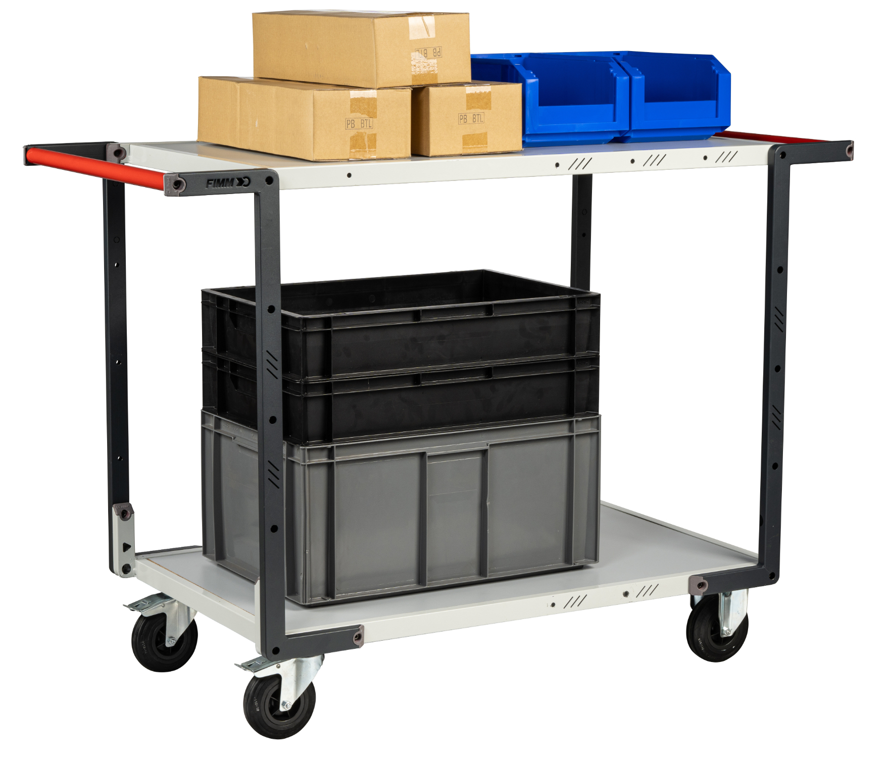Servante montée 2 plateaux mélaminé double poignées 850x500 mm roues CC 250 kg - FIMM - 886721116