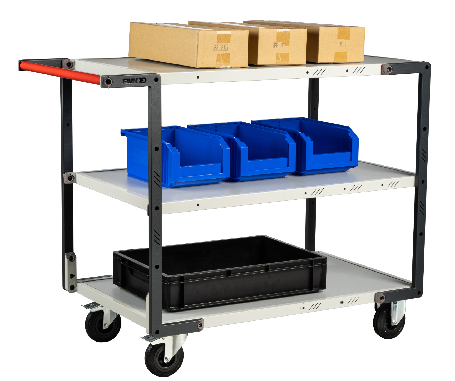 Servante montée 3 plateaux mélaminé 1000x600 mm roues CC 250 kg - FIMM - 886722114