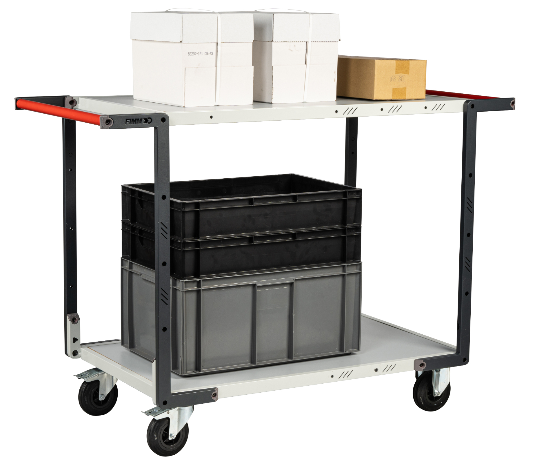 Servante montée 2 plateaux mélaminé double poignées 1000x600 mm roues CC 250 kg - FIMM - 886722116