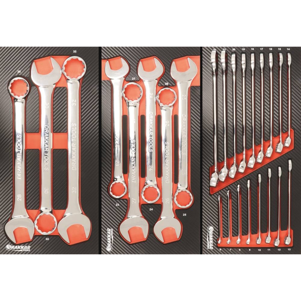 Module mousse 402x189mm carbone clés mixtes 6 à 22mm - 17 pcs DRAKKAR TOOLS - 09872