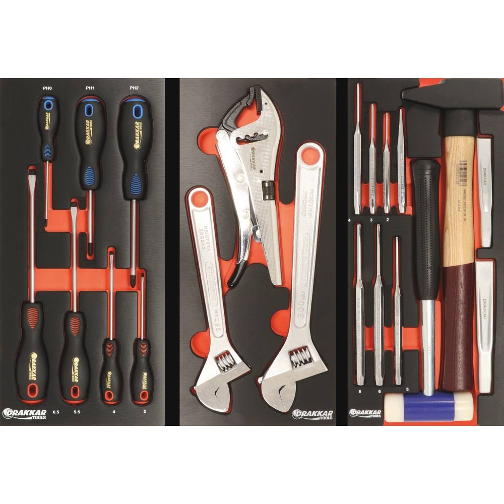 Module mousse 395x178mm métal clés à molette/pince étau - 3 pcs DRAKKAR TOOLS - 09709
