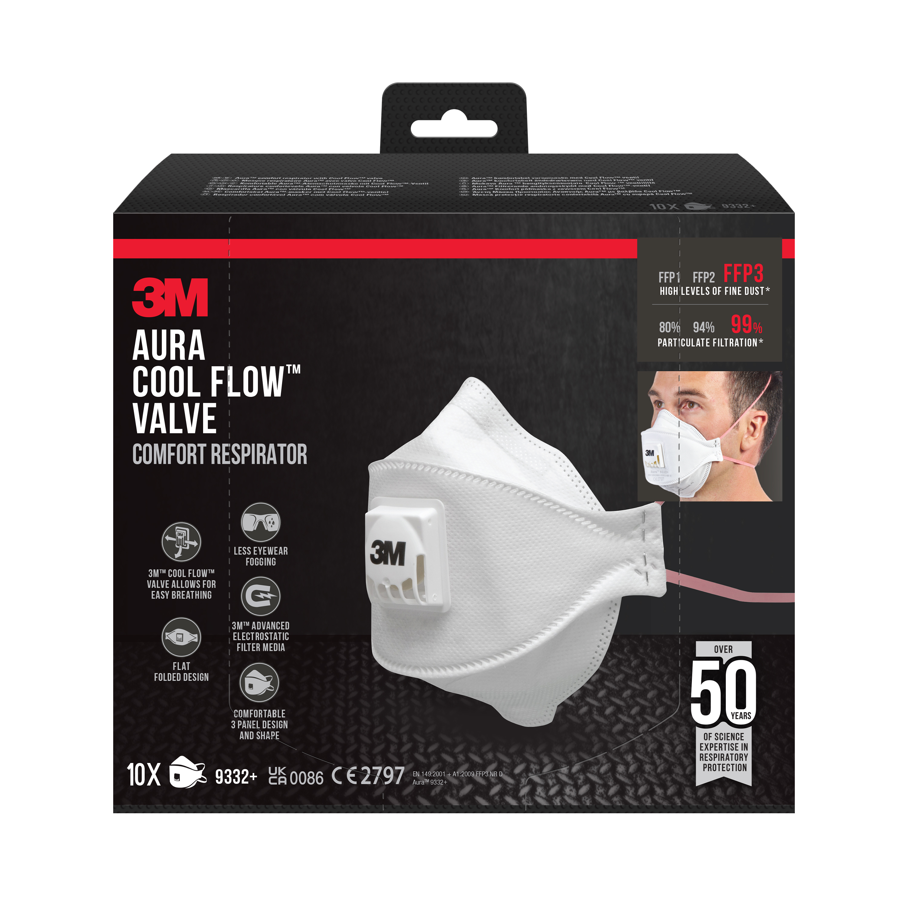  Masque FFP3 anti-poussières avec valve Cool Flow - Lot de 10 - 3M - 9332P10 00