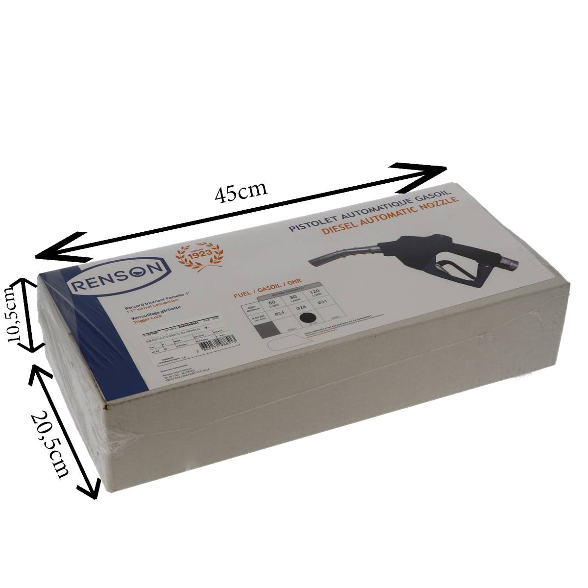 PISTOLET AUTOMATIQUE 80L/MIN GASOIL AVEC RACCORD TOURNANT - RENSON - 971420