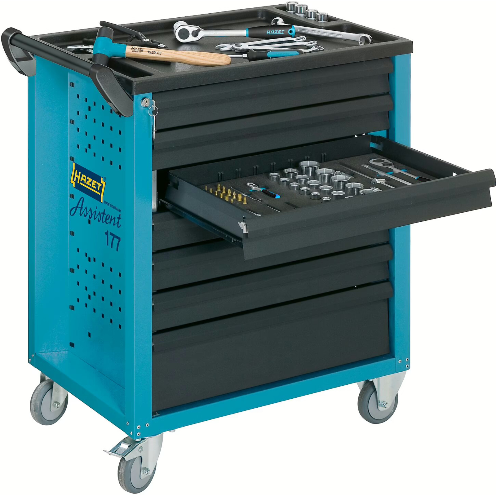 Servante d’atelier 7 tiroirs 780 x 498 x 915 mm bleu avec verrouillage HAZET - 177-7