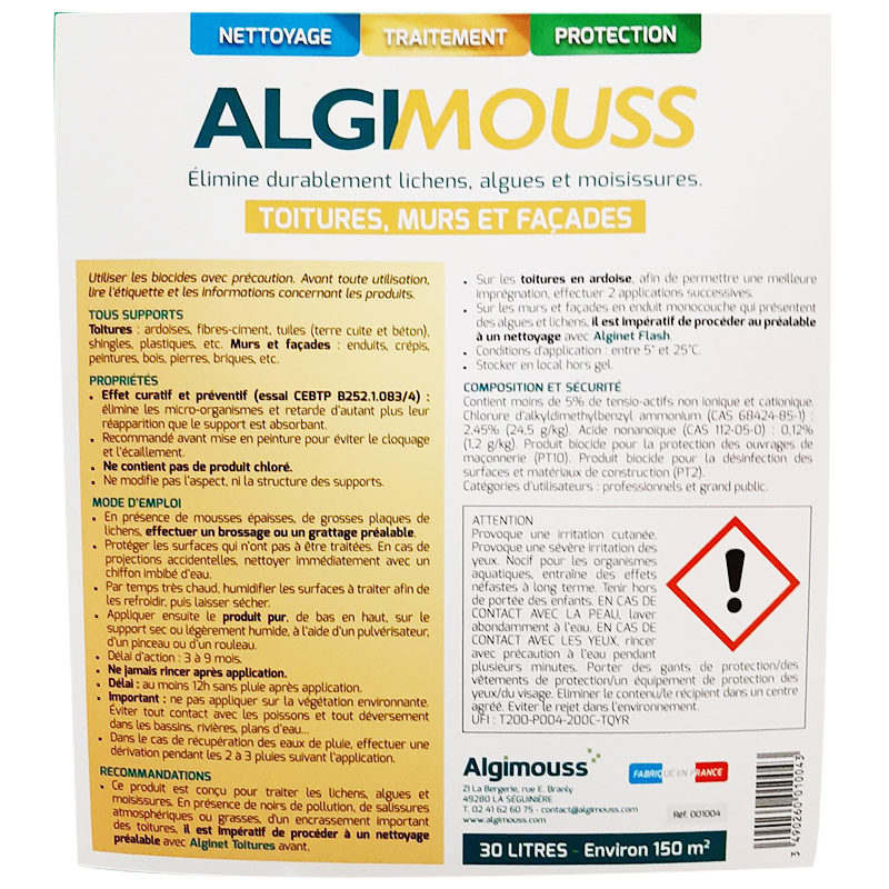 ALGIMOUSS 30L traitement curatif et préventif toiture, mur et façade prêt à l'emploi 001004