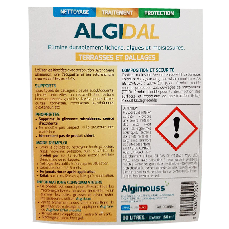ALGIDAL - 30 LITRES - Traitement curatif et préventif dallages et sols exterieurs ALGIMOUSS - 003004