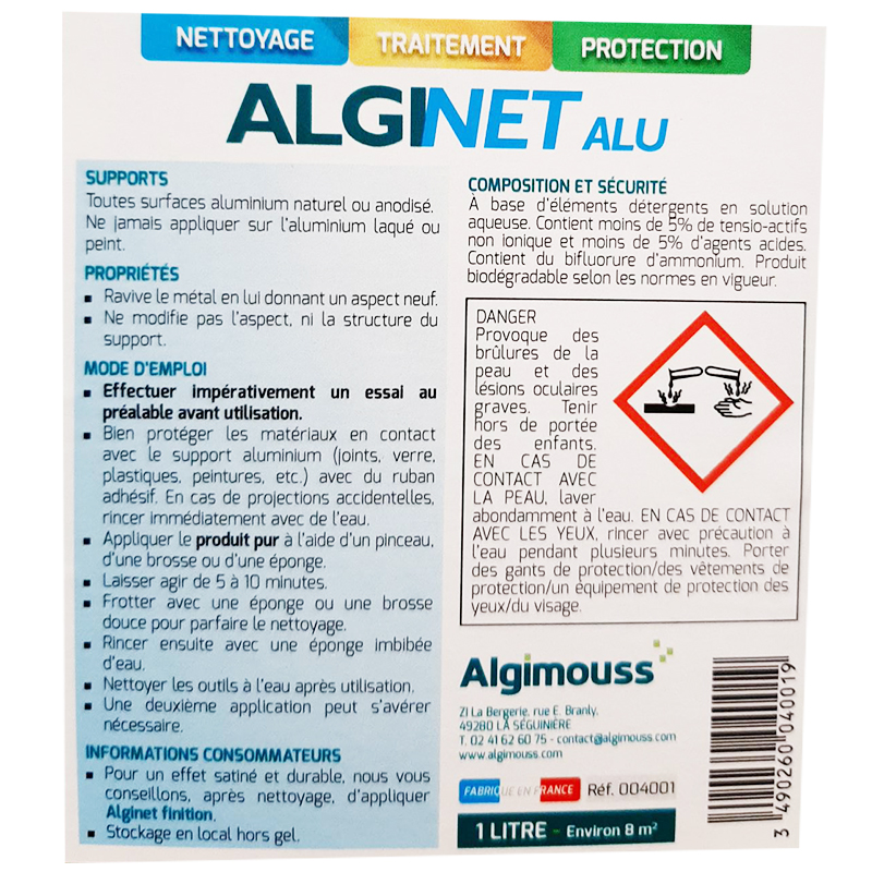 ALGINET ALU - 1 LITRE - Nettoyant Aluminium ALGIMOUSS - 004001