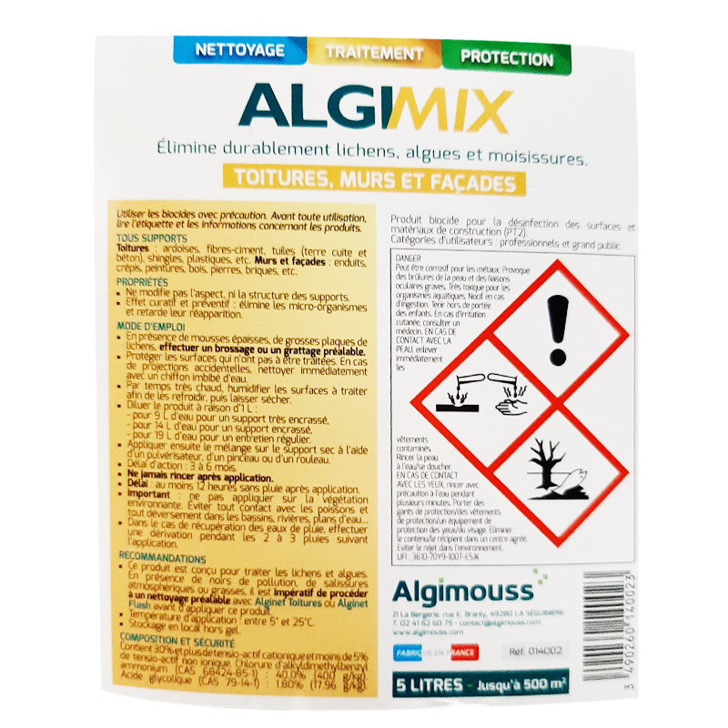 ALGIMIX 5 litres traitement fongicide et imperméabilisant ALGIMOUSS 014002