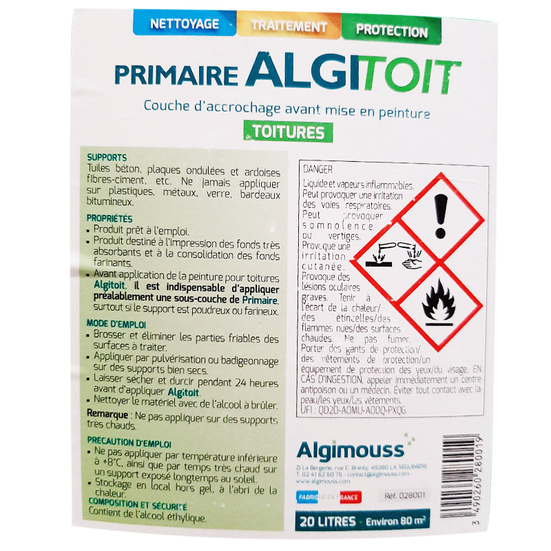 PRIMAIRE ALGITOIT - 20 LITRES - Couche d'accrochage pour peinture Algitoit ALGIMOUSS - 028001