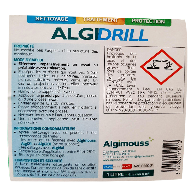 ALGIDRILL - 1 LITRE - Nettoyant taches de rouille ALGIMOUSS - 031001