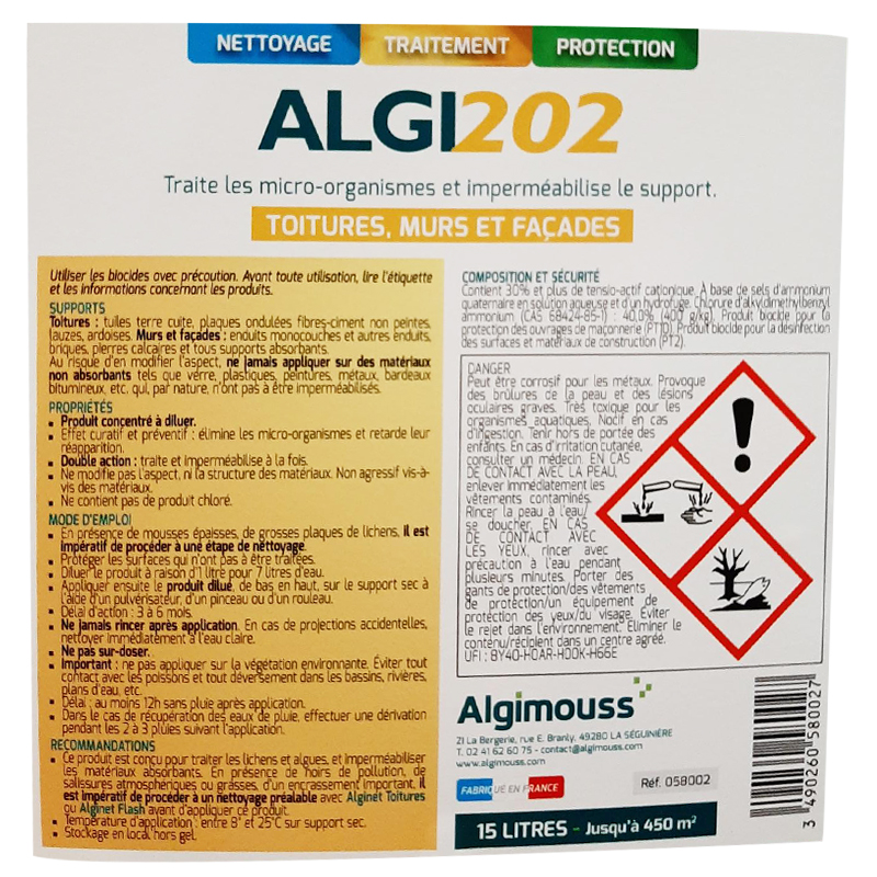 Traitement et imperméabilisant bidon de 15l - ALGI 202 ALGIMOUSS - 058002