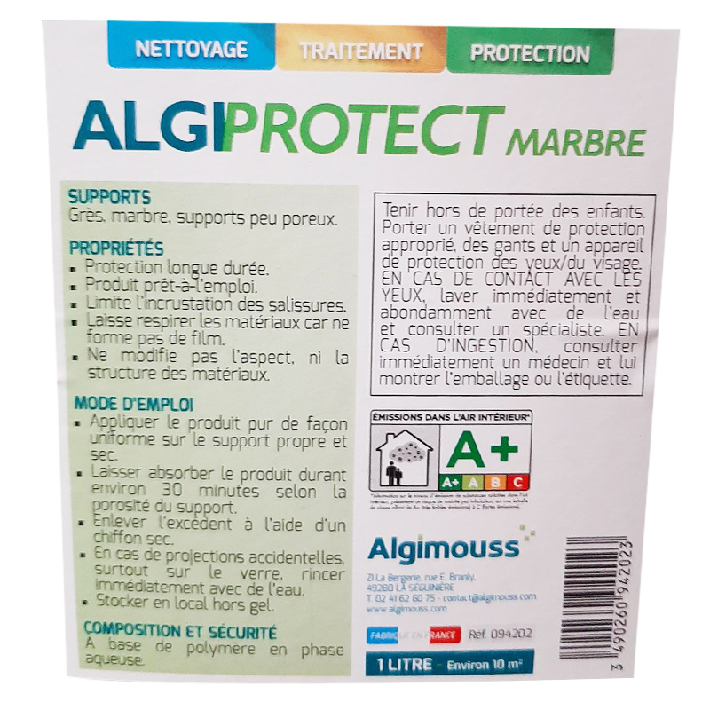 ALGIPROTECT MARBRE, GRES ET CERAME - 1 LITRE - Imperméabilisant marbre, grès et cérame - 094202